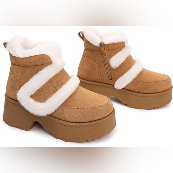 Women's Tan Faux Fur Lined Ankle Boots - Picture 1 of 6
